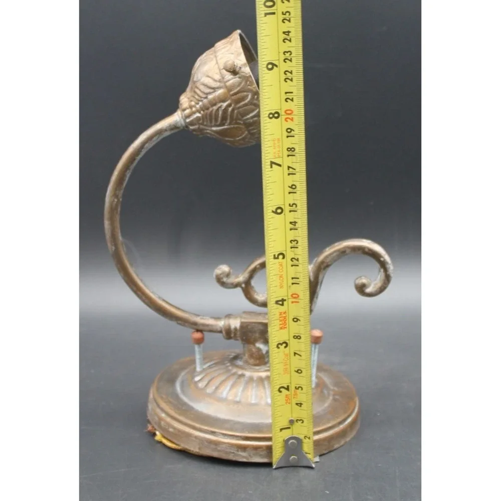 Vintage Art Nouveau Style Wall Sconce Blue Ruffled Glass Shade Bronze Tone